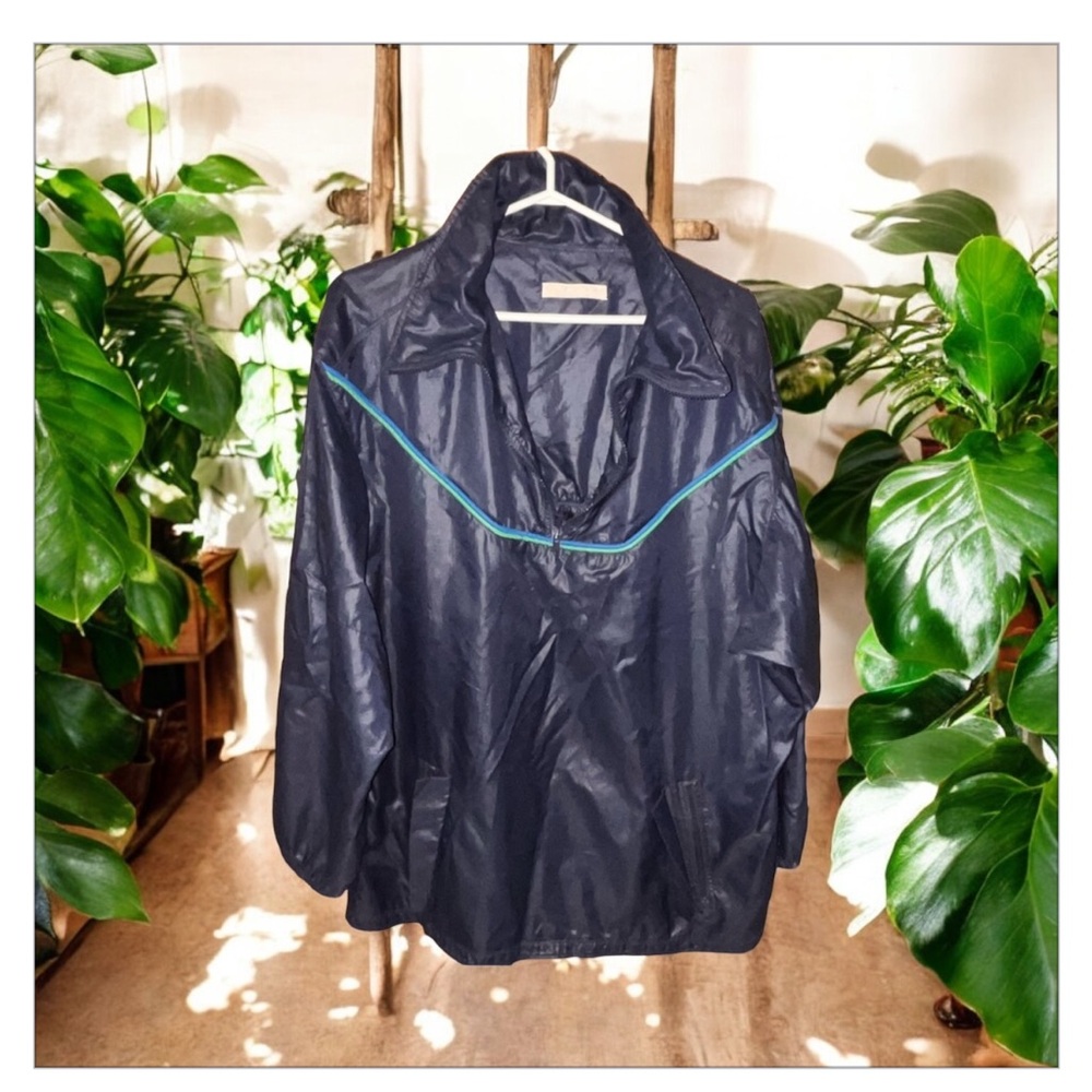 VTG Molly  By Golly-Calgary Windbreaker-NavyBlue-Teal Blue Contrast Piping XL